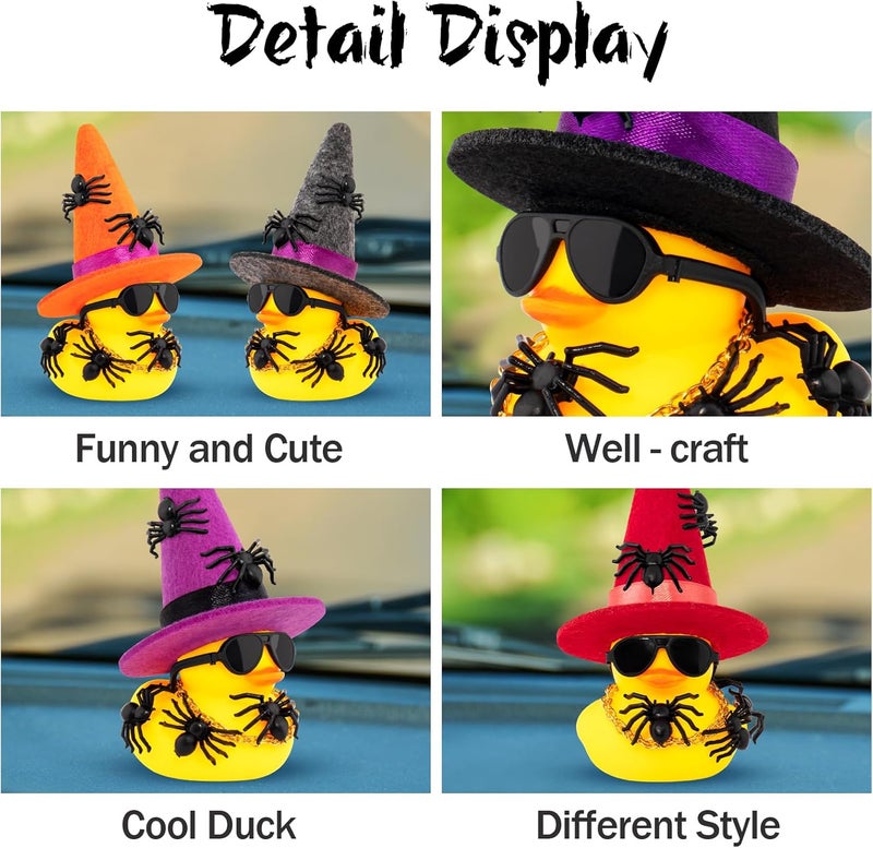 wonuu Spiders Rubber Ducks for Halloween, Car Dashboard Decorations Duck for Office Desk Ornament Accessories with Witch Hat Glasses Chain Spider (Purple) - Image 4